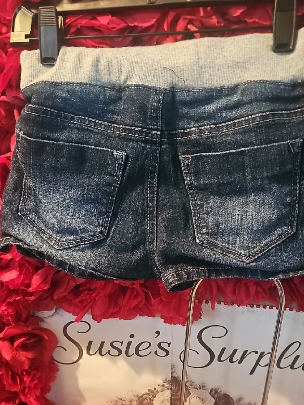 Vanilla Star Girls Blue Denim-Style Shorts with Gray Knit Waistband Size 10